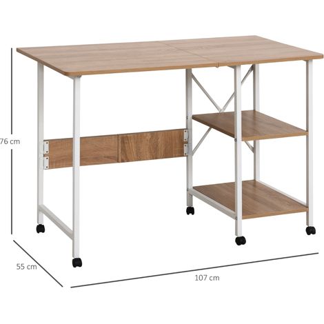 Table pliante mobile sur roulettes, bureau d'appoint en MDF naturel, dimensions 107x55x76cm (1/5)