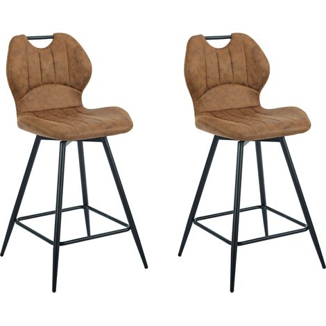 M&S – Lot de 2 chaises de bar 47x50x95 cm – Tissu polyester déperlant – Hauteur d'assise 65 cm – Pieds en acier inclinés avec repose-pieds (1/5)