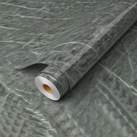 Autocollants pour meubles en marbre 80 cm x 500 cm, papier peint autocollant blanc cassé, film autocollant imperméable, adapté aux comptoirs de cuisine et de salle de bain (gris) (1/4)