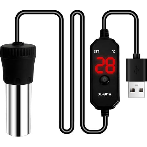 Chauffe-Eau Submersible pour Aquarium,17 ℃ -34 ℃ Chauffage en Verre Submersible,Réglable 15 W/25 W Alimenté par USB 5 V 2 A,Affichage Numérique LED pour Aquarium de 3 À 5 L (1/5)