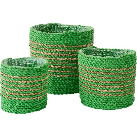 Set de 3 cache pots en raphia vert naturel - vert et naturel (1/4)
