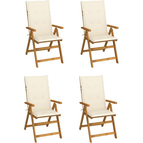 vidaXL Sillas plegables reclinables (4 unidades) con cojines, de madera maciza de acacia. (1/5)