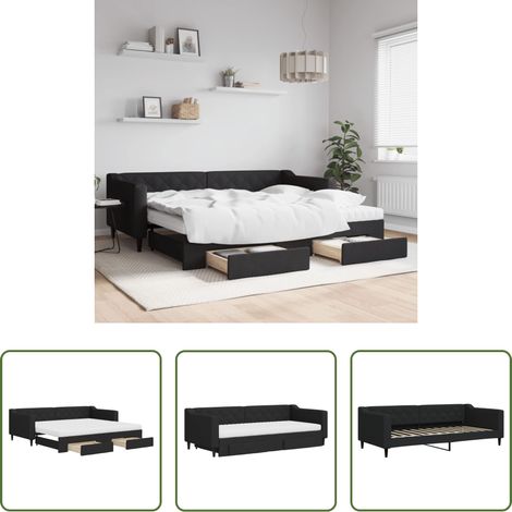 vidaXL Sofa-Bett - Tagesbett Ausziehbar mit Schubladen Schwarz 90x200 cm Stoff (1/5)
