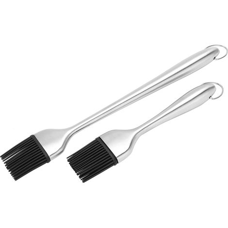 Lot de 2 pinceaux à huile en silicone avec manche en acier inoxydable argenté, accessoires de cuisine et de pâtisserie (1/5)