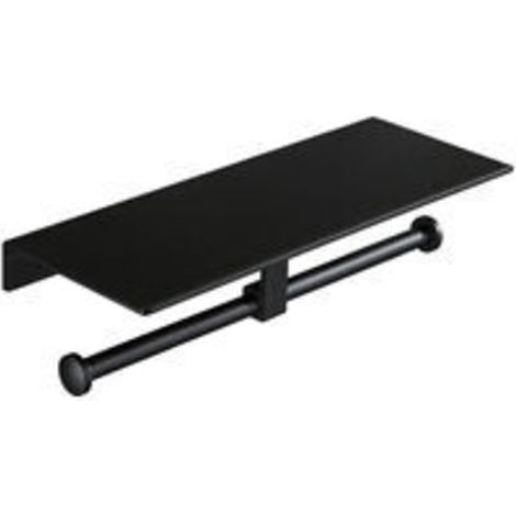 Porte-rouleau de papier toilette sans Perçage avec étagère pour téléphone portable double support mural pour salle de bain (noir) (1/3)