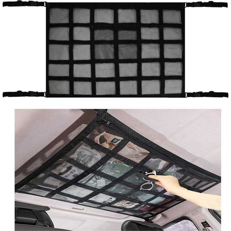Dach- und Deckenaufbewahrungsnetze, universelle 90 cm x 65 cm Netztaschen mit verstellbaren Taschen, Gepäckorganizer für SUVs/Vans