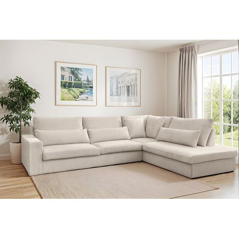 Ecksofa Designersofa THORA in Stoff Poso Altweiß Ottomane Rechts (1/2)