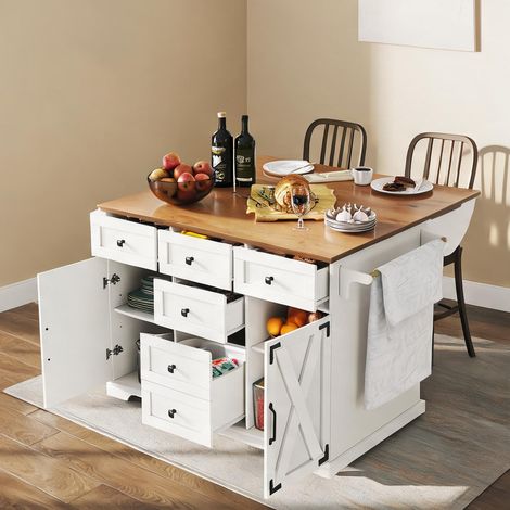 Îlot de cuisine blanc avec rangement plan de travail extensible (1/5)
