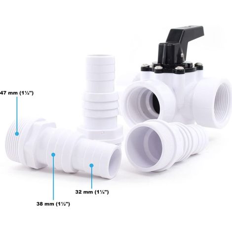 Kit Bypass Vanne 3 Voies Ø32/38mm Piscine Chauffage solaire & Pompe à chaleur Douilles