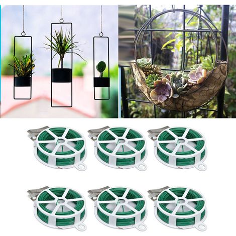 Grünes Pflanzenbindeband mit integriertem Schneidkopf (6 Stück, 20 m) – Flexibles PP+Eisen-Gartenbindeband zur Befestigung von Kletterpflanzen, Sträuchern und Blumenstützen