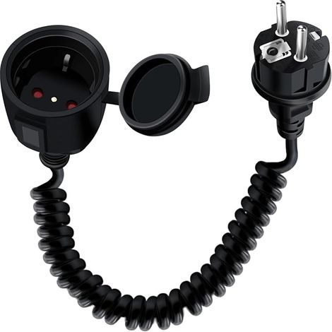 16A 250V Spiral Extension Cord Socket for Outdoor or Indoor Use Home Office Black 2-1.5 m (1/5)