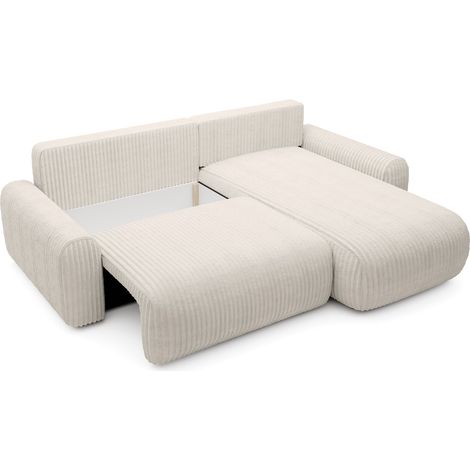 Selsey Lelu – L-Form Ecksofa mit Schlaffunktion, Bettkasten und Cord, beidseitig montierbar, Creme (1/5)