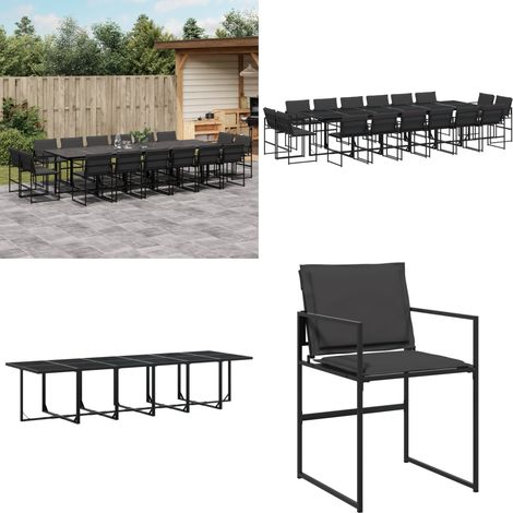 Ensemble à manger de jardin avec coussins 17 pcs noir textilène - Salon De Jardin - Mobilier De Jardin - Set De Jardin - Table De Jardin - Chaises De Jardin - Home & Living (1/5)