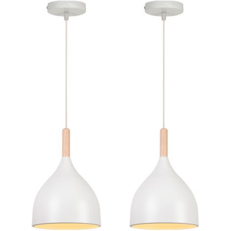 royaluxe- 2PCS Plafonnier Moderne Suspension Luminaire Rétro Lustre En Métal Blanc, Suspension Lustre D'Intérieur E27 Pour Chambre Salon Couloir (1/5)