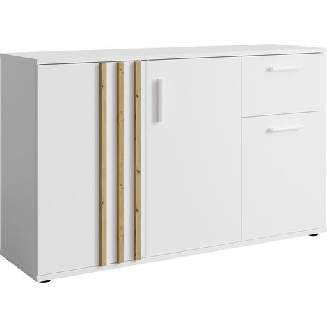 Cassettiera VARIA - 3 porte e 1 cassetto - Design moderno colore bianco e rovere artigiano (1/3)