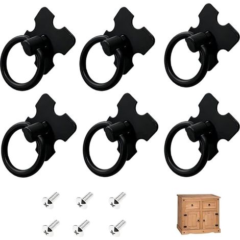 6 Pcs Noir Poignee de Meuble Vintage, Tiroir Bague Poignée de Traction, Poignées de Tirage Antique, Bouton de Meuble pour Cuisine Armoire Placard Commode Porte (1/5)