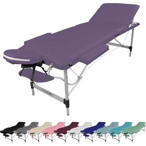 Table de massage pliante 3 zones en aluminium + Accessoires et housse de transport - Violet - Vivezen