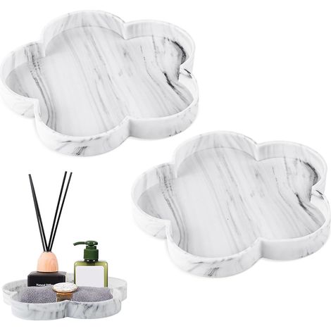 Plateau Salle de Bain,Plateaus Decoratif,Plateaus en Marbre, Decoration Salle Bain,Plateau Marbre,pour Savon,Évier de Cuisine, Salle de Bain, Plan de Travail,Éponges,2 Pièces (1/5)