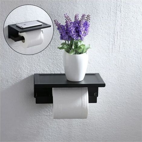 Porte-papier toilette noir Porte-papier toilette en acier inoxydable Porte-rouleau de papier toilette avec téléphone portable pour cuisine et salle de bain Porte-papier toilette (1/3)