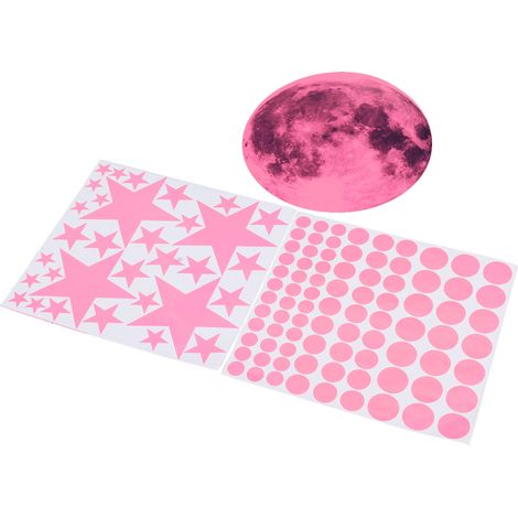 Stickers muraux phosphorescents Lune Étoile Pois Décoration murale rose pour chambre et salon (1/5)