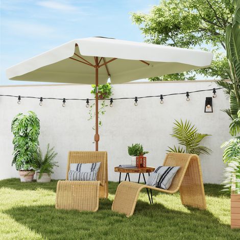 Parasol rectangulaire 200x300 cm pour terrasse et jardin, inclinable, manivelle, 6 arceaux en aluminium, couleur crème (1/5)