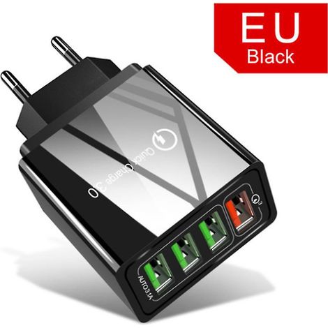 Schwarz, 33W QC 3.0 USB-Ladegerät, 4-Port Multi-USB-Ladegerät kompatibel mit iPhone 12/13/11/Samsung S22/S21/S20/Xiaomi/Huawei/Oppo/ (1/5)