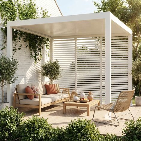 Lot de 3 persiennes blanc 100cm pour pergola bioclimatique aluminium 3x3m V2 4x3m 6x3m Triomphe (1/5)
