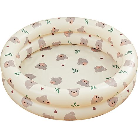Piscina hinchable infantil de PVC grueso y plegable apta para usar en el jardín o patio (90 x 20 cm, estampado de oso beige). (1/5)