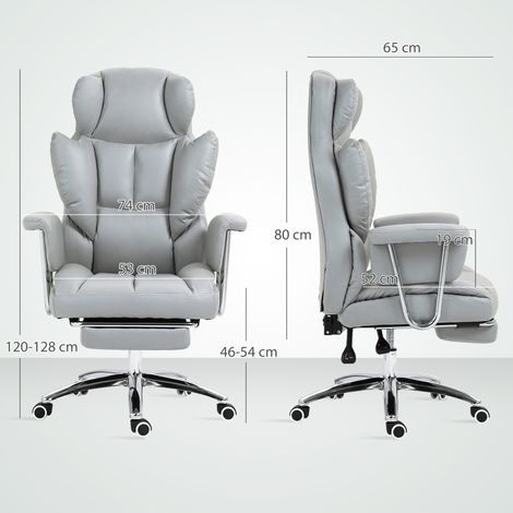 Chaise de bureau ergonomique, rembourrée, avec repose-pieds, dossier réglable, pivotante à 360°, gris clair (1/5)
