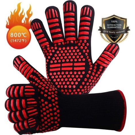 Guanti da barbecue in silicone antiscivolo, conformi alla norma EN407, per barbecue, forno, guanti da cucina resistenti al calore, guanti per camino, guanti per caminetto, guanti per camino fino a 800 (1/4)