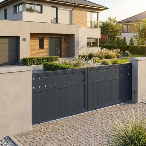 Portail coulissant aluminium 400x140 cm anthracite motorisable (1/5)