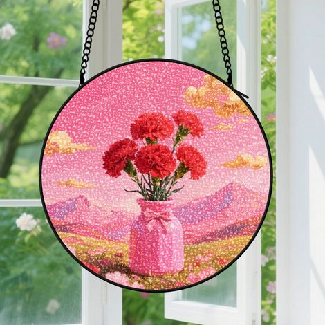 9cm Suspension décorative vitrale pour fenêtre, motif floral, décoration suspendue colorée, décoration de fenêtre, cadeau pour amateurs de fleurs et de jardin, pour femmes, maman, grand-mère (1/5)