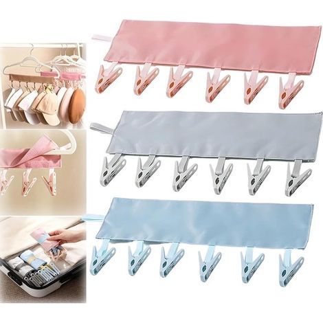3-teiliger Wäscheständer mit 6 Klammern – 34 x 16 cm – Sockentrockner – Faltbare Kleiderbügel mit Klammern (1/5)
