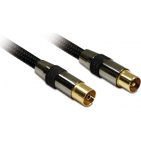 Câble coaxial pour antenne TV et satellite 1,5 m – Gaine tressée – Connecteurs dorés mâle/femelle – 9,52 mm – Metronic