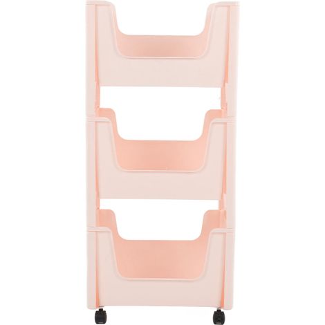 Chariot de Rangement 3 Niveaux - Plastique Épais Rose avec Roues Verrouillables, Grand Capacité pour Cuisine Salle de Bain (1/5)