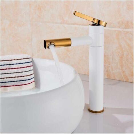 Robinet de lavabo de salle de bain cylindrique noir simple et contemporain, Mitigeur de lavabo - Blanc-Doré,30cm (1/4)