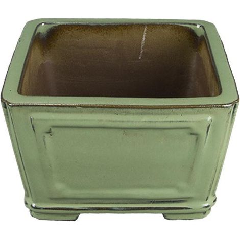 Vaso per bonsai quadrato in gres smaltato verde 15,5x15,5x10 cm - YP70 (1/4)