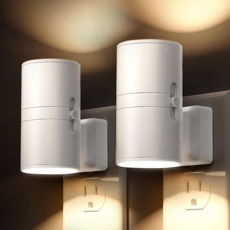Juego de luces nocturnas LED, Lámpara de noche empotrable regulable, Sensor de día/noche de 3000 K, Lámpara de noche, Blanca, 2 piezas (1/5)