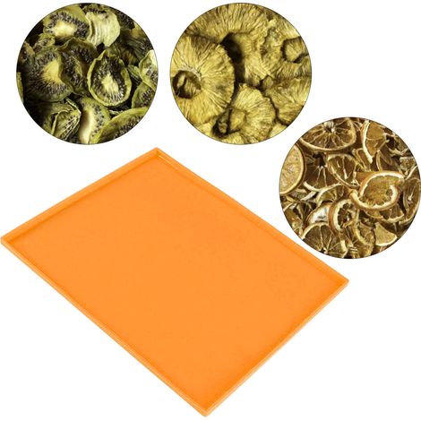 Lot de 4 tapis de déshydratation en silicone de qualité alimentaire, résistants aux hautes températures, antiadhésifs, avec bord orange. (1/5)