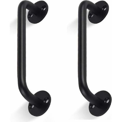 Paquet de 2 poignées de porte de grange tubulaires Main courante noire (1/4)
