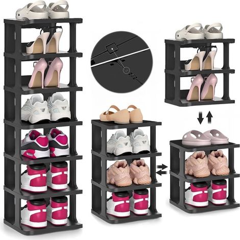 Shelf to shoes black to 7 levels for a storage space-saving in the input and the bedroom - Stackable and elegant in black (1/5)