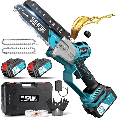 Mini Tronconneuse a Batterie 6 Pouces Compatible 18V Tronçonneuse Électrique Sans Balais, avec 2 4000 mAh Batterie,Idéal Extérieur (1/5)