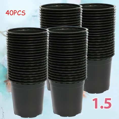 Pots de fleurs noirs et blancs de 1,5 litre (40 pièces), pots de semis noirs, pots de pépinière, en polypropylène épais (1/5)