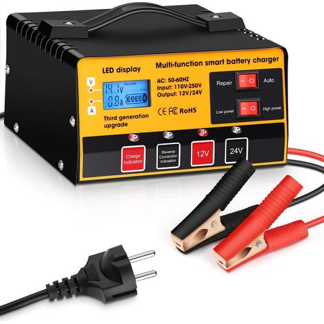 Chargeur de Batterie de Voiture 12V / 24V Chargeur de Batterie Automatique avec Fonction Réparation pour Batteries Plomb-Acide et LifePO4 (1/5)