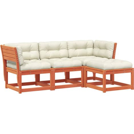 vidaXL Set Salotto Giardino 4pz con Cuscini Marrone Cera Massello Pino (1/5)