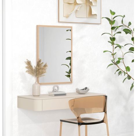 Specchio da parete 50 x 70 cm con 4 ganci, cornice MDF effetto legno naturale OKMYHOME (1/5)