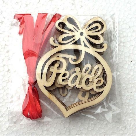Ensemble de 6 décorations de Noël en bois en forme de cœur à suspendre, avec les inscriptions Paix, Amour, Joie, Foi et Espoir de Noël. (1/5)