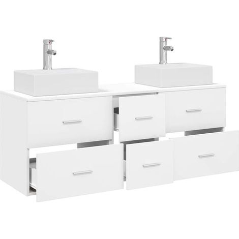 Ensemble Meuble de Salle de Bain 3 Pièces - Design Moderne Blanc, Lavabo + Miroir + Armoire de Rangement, Idéal pour WC et Douche (1/5)