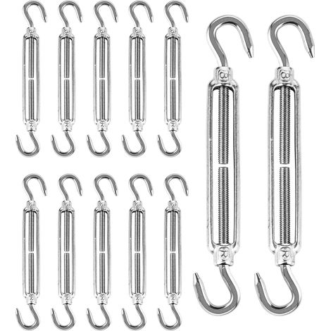 12 Pack M8 DC Lantern Turnbuckle 304 Stainless Steel Adjustable Hook and Hook for Wire Rope Wire Mesh Fence Garden 192mm (1/5)