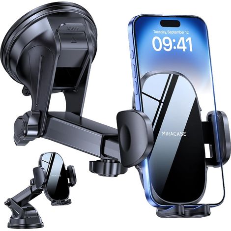 Support de téléphone de Voiture pour Tableau de Bord, Pare-Brise et Bureau, Support de téléphone Portable 3 en 1, Rotatif à 360°, Support GPS pour iPhone 17 16 15 Pro Plus Max 14 13 12 (1/5)